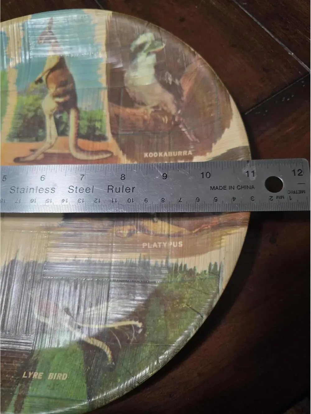 Vintage Australian Wildlife Bamboo Souvenir Plate Kangaroo Koala 11 Inch